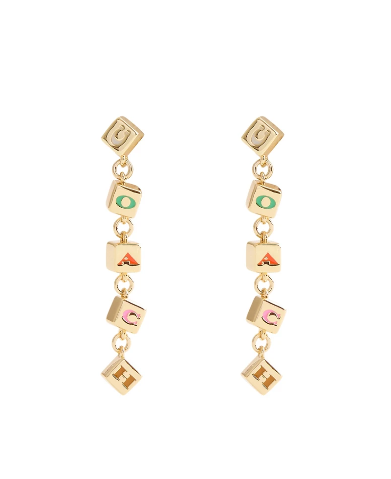 Coach Multi-Colored Signature Logo Enamel Cube Linear Earrings