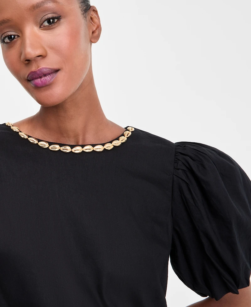 I.n.c. International Concepts Women's Linen-Blend Puff-Sleeve Dress, Exclusively at Macy's