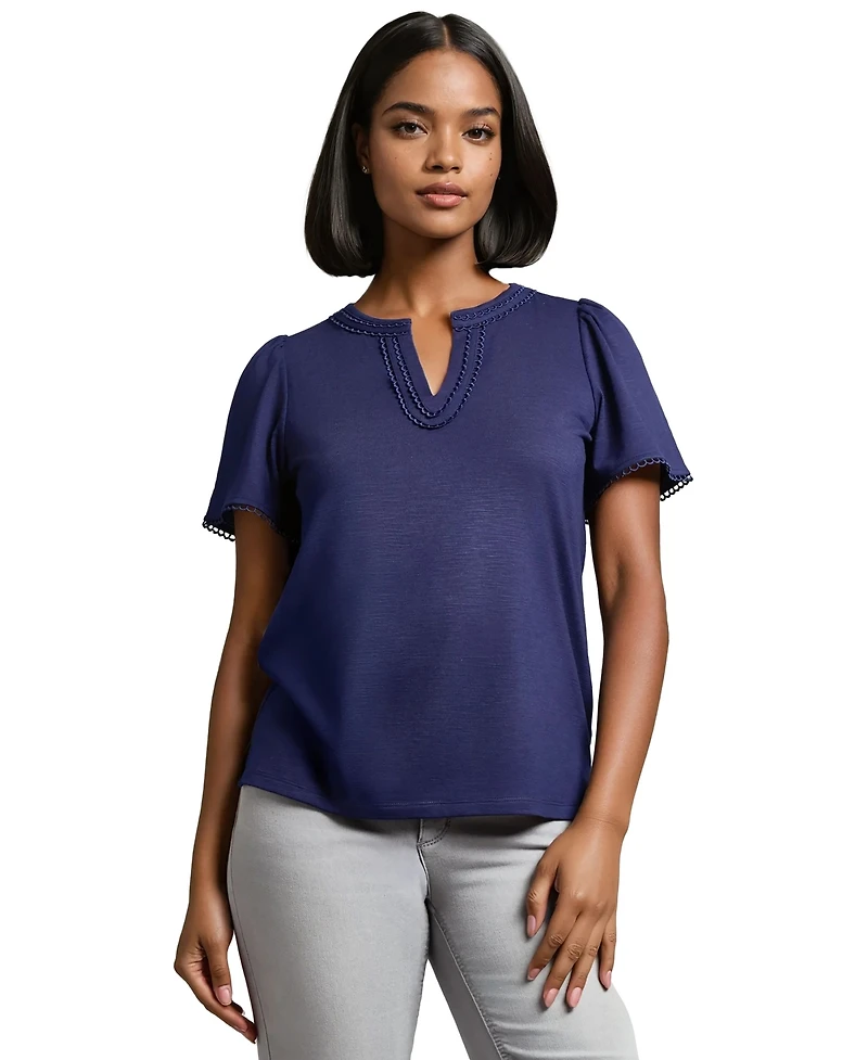 Jones New York Women's Split Neck Trim Top