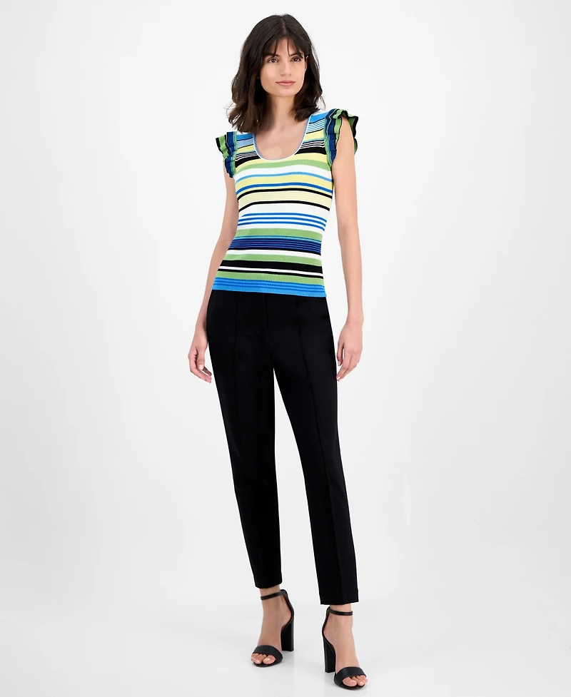 T Tahari Women's Striped Flutter-Sleeve Scoop-Neck Top