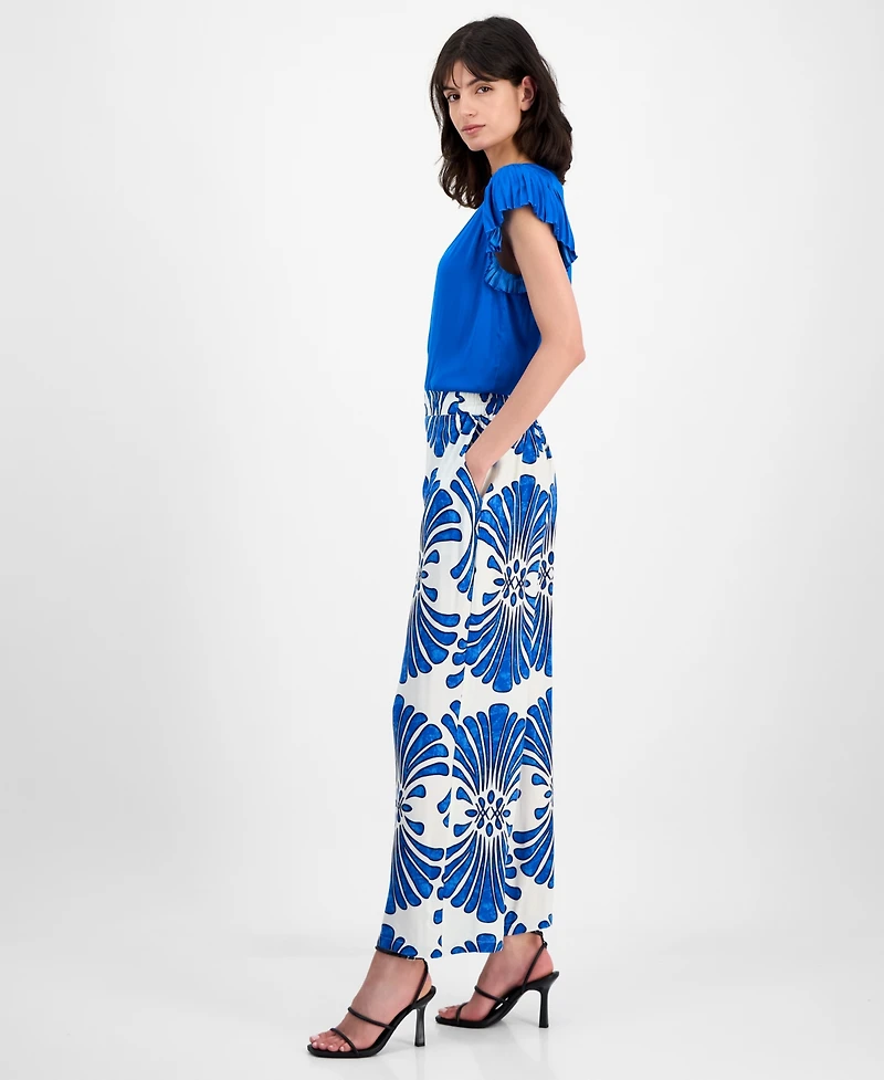 T Tahari Women's Pull-On High-Rise Wide-Leg Pants