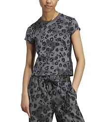 adidas Women's Leopard-Print Trim Slim-Fit T-Shirt