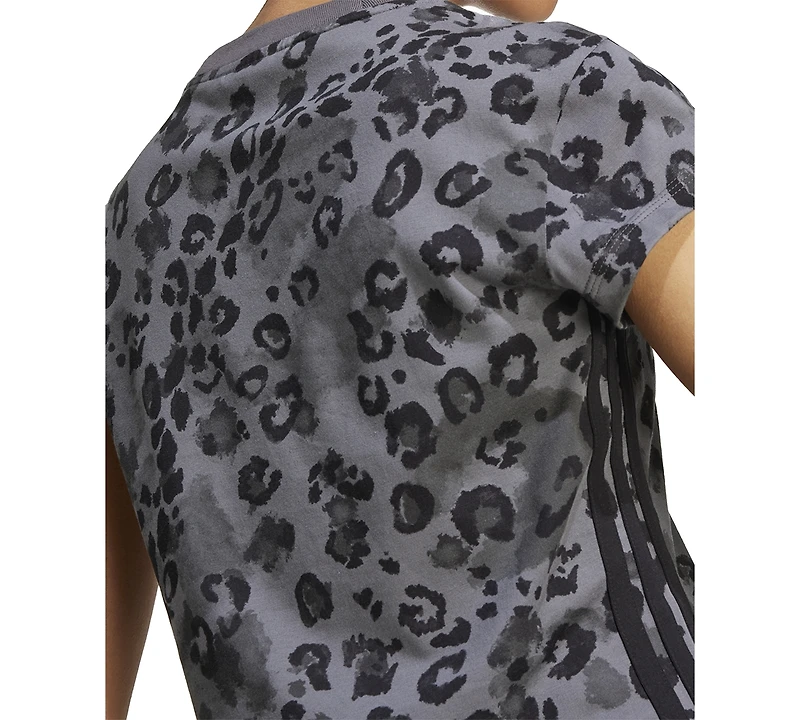 adidas Women's Leopard-Print Trim Slim-Fit T-Shirt