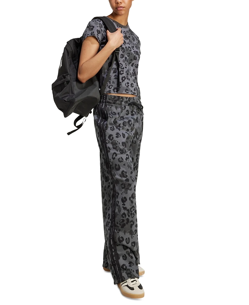 adidas Women's Leopard-Print Trim Slim-Fit T-Shirt