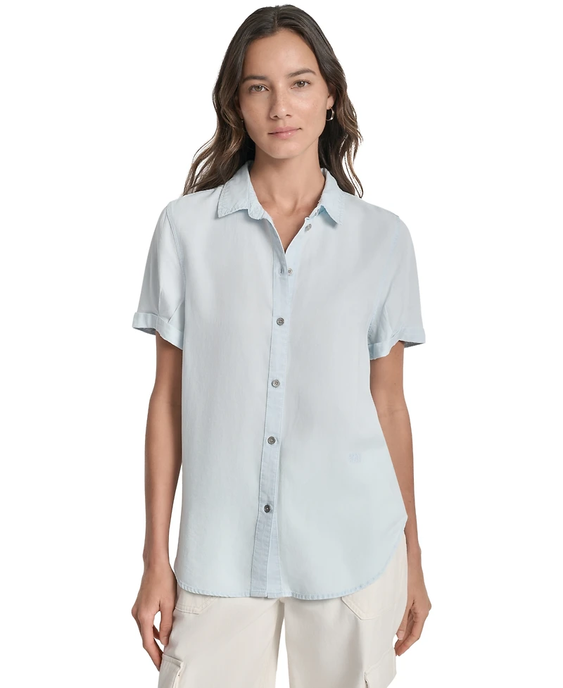 Dkny Jeans Women's Rolled-Sleeve Button-Up Shirt