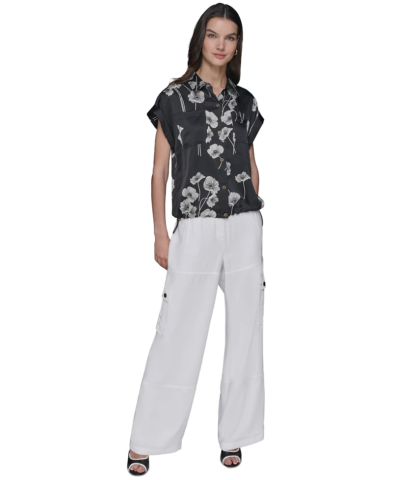 Karl Lagerfeld Paris Women's Printed Elastic-Hem Shirt