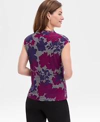 Kasper Women's Floral Houndstooth Cowlneck Blouse