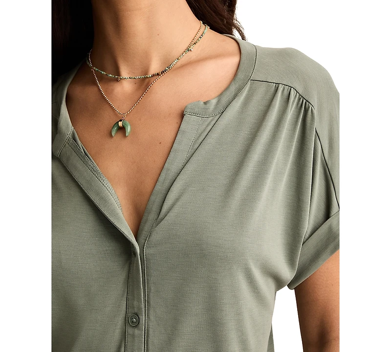 Lucky Brand Women's Sandwash Short Sleeve Button Front Shirt