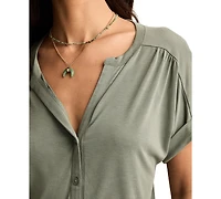 Lucky Brand Women's Sandwash Short Sleeve Button Front Shirt