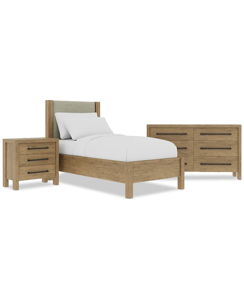 Davie 3-Pc. Twin Set (Upholstered Bed, Dresser & 3-Drawer Nightstand)