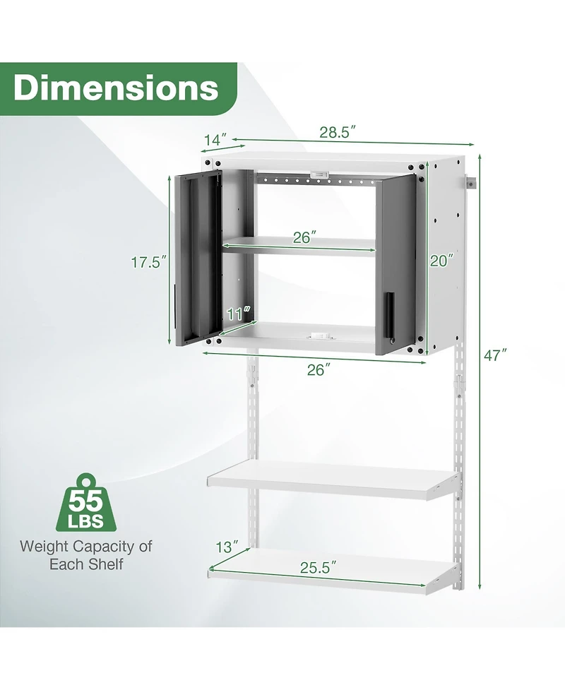 Metal Wall Cabinet with Lock and 3 Adjustable Shelves