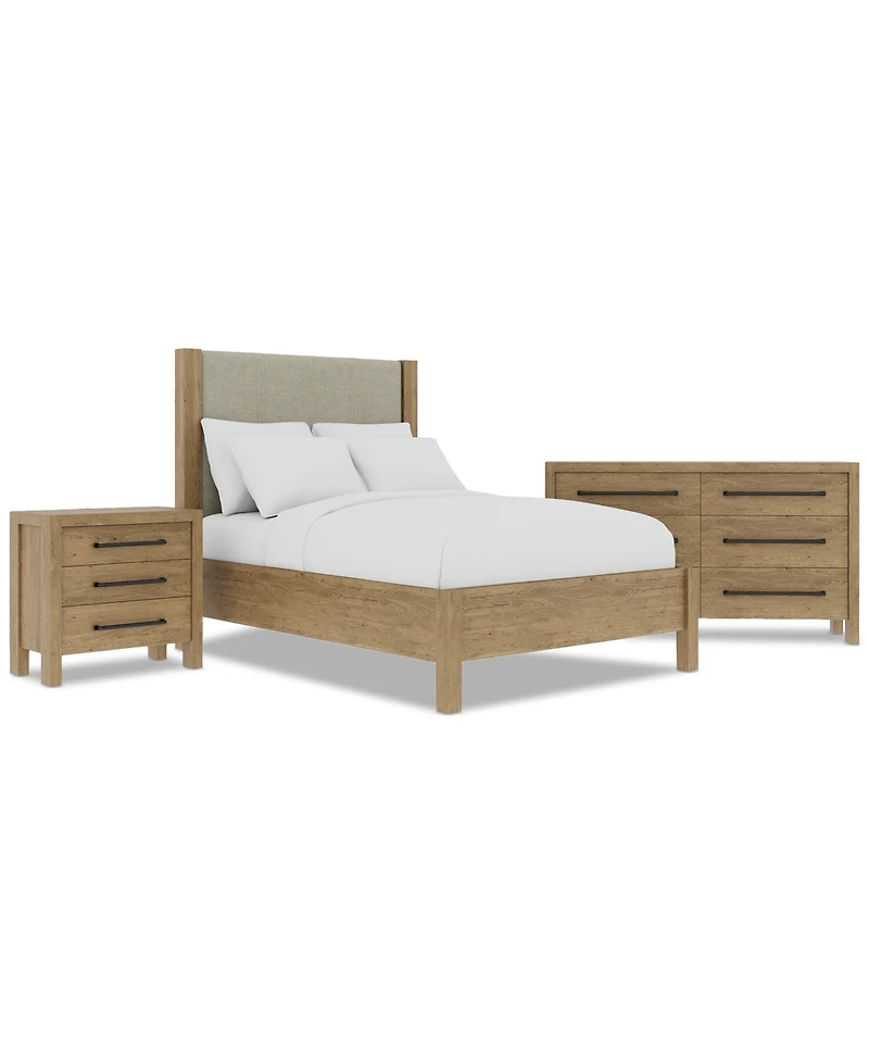 Davie 3-Pc. Full Set (Upholstered Bed, Dresser & 3-Drawer Nightstand)