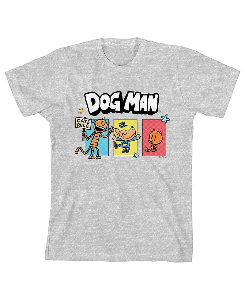 Dog Man Boys Petey the Cat & Lil' Youth Heather Gray Short Sleeve Tee-xl