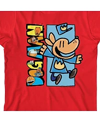 Dog Man Boys Characters Inside Logo Youth Red Crew Neck Short Sleeve T-shirt -Xl