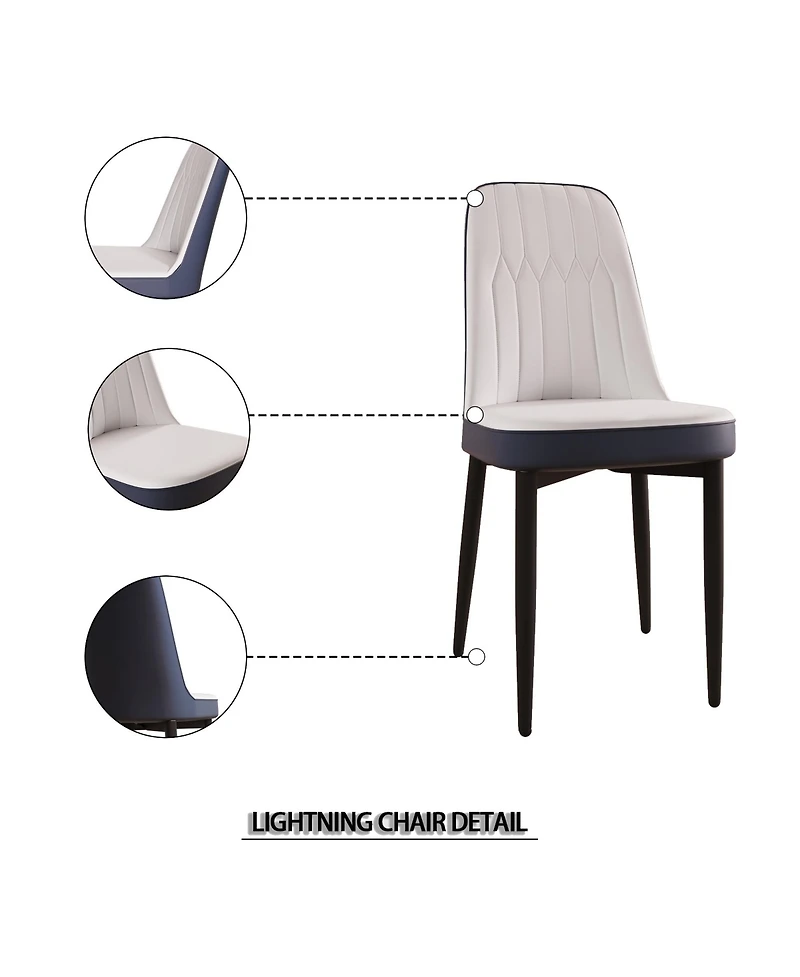Set of 4 White and Blue Modern Pu Leather Dining Chairs with Metal Legs