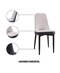 Set of 4 White and Blue Modern Pu Leather Dining Chairs with Metal Legs