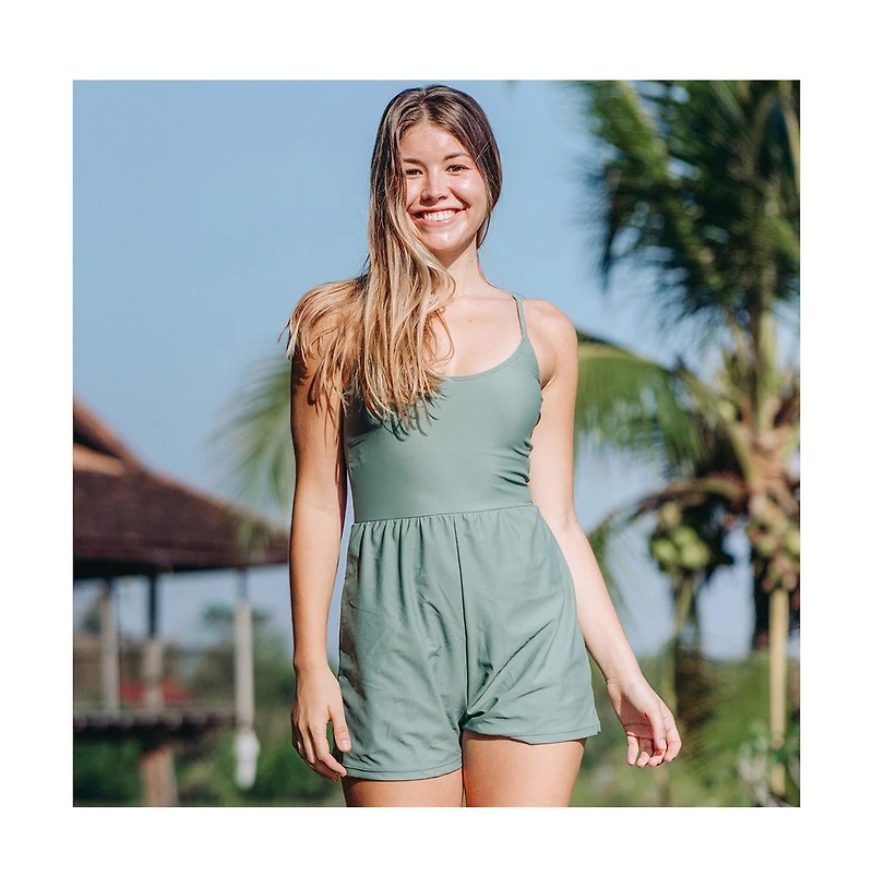 Calypsa Plus Size Ivy Short Swim Romper With Built-In Bra and Hidden Shorts