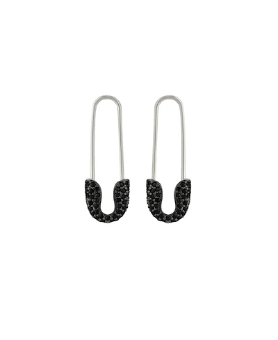 Spero London Black Pave Safety Pin Earring Jewelled Sterling Silver