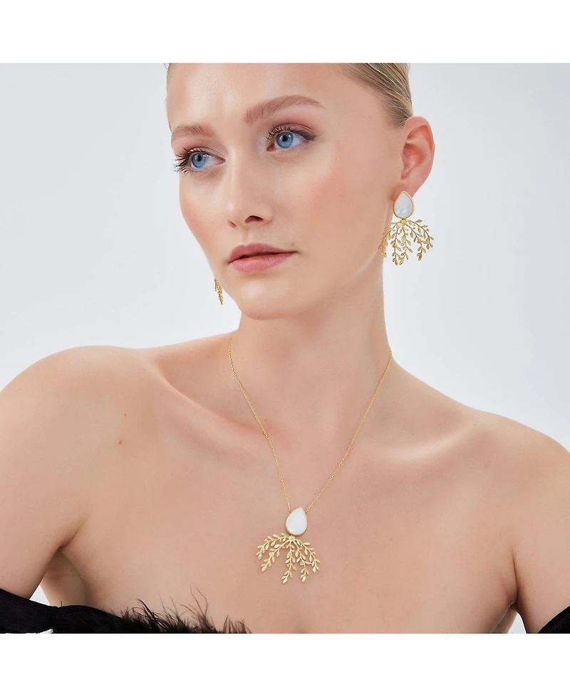 Spero London Mother Of Pearl Olive Branch Sterling Silver Necklace