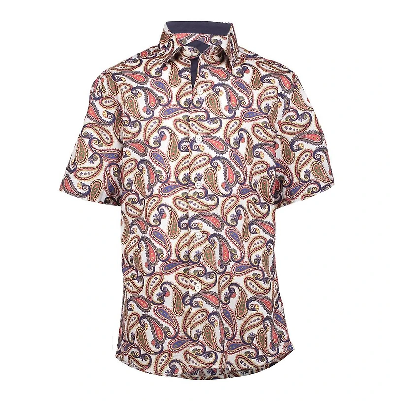 Elie Balleh Big Boys Royal Paisley Button-Down Slim Fit Short Sleeve Shirt