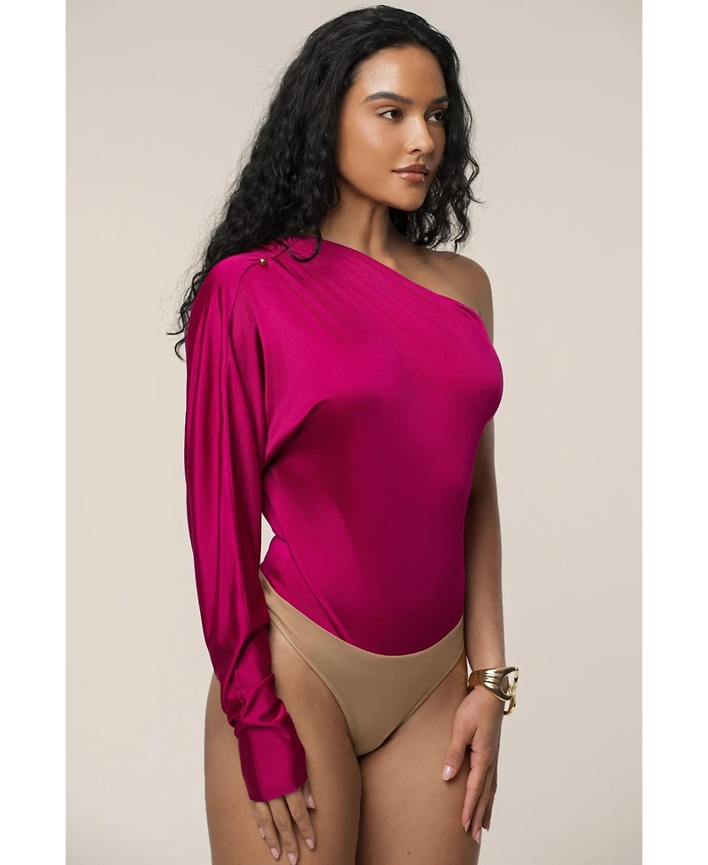 Jluxlabel Women's One Shoulder Shirred Bodysuit