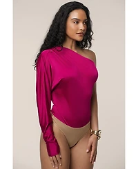 Jluxlabel Women's One Shoulder Shirred Bodysuit