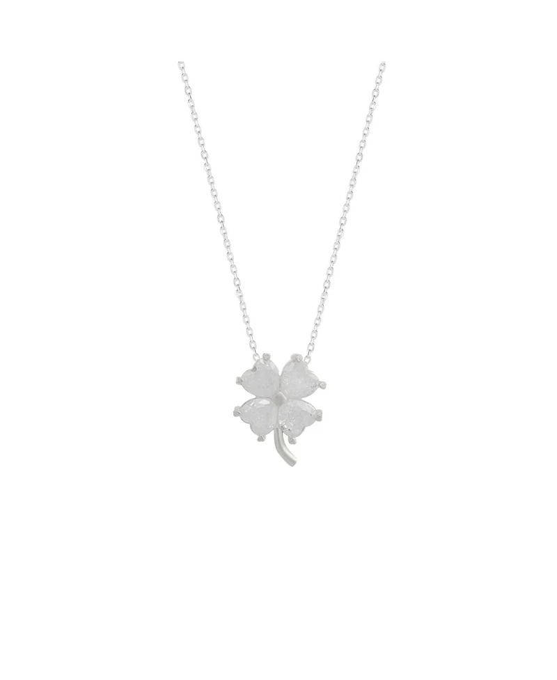 Spero London Four Leaf Clover Sterling Silver Necklace - White