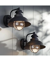 John Timberland Industrial Outdoor Wall Light Fixtures Set of 2 Black Metal Led 8" Seedy Glass for Exterior Barn Deck House Porch