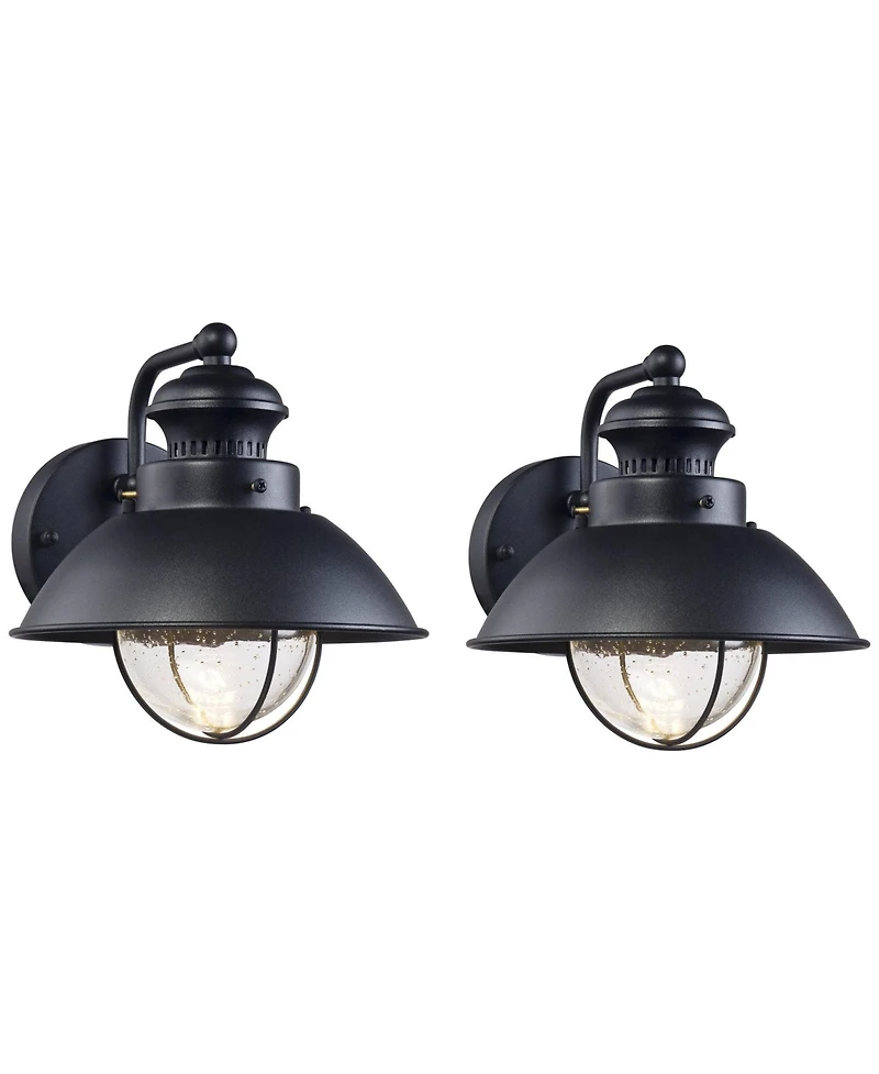 John Timberland Industrial Outdoor Wall Light Fixtures Set of 2 Black Metal Led 8" Seedy Glass for Exterior Barn Deck House Porch