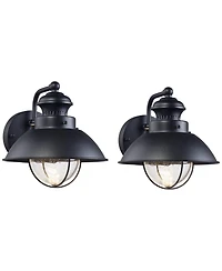 John Timberland Industrial Outdoor Wall Light Fixtures Set of 2 Black Metal Led 8" Seedy Glass for Exterior Barn Deck House Porch