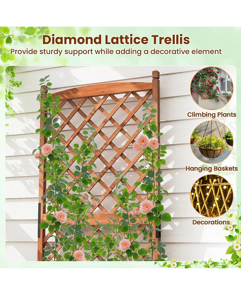 60 Inch Tall Raised Garden Bed with Diamond Lattice Trellis and Drainage Holes