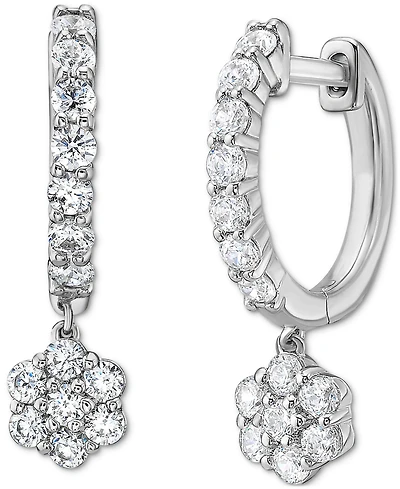 Diamond Dangling Flower Earrings (1 ct. t.w.) in 10k White Gold