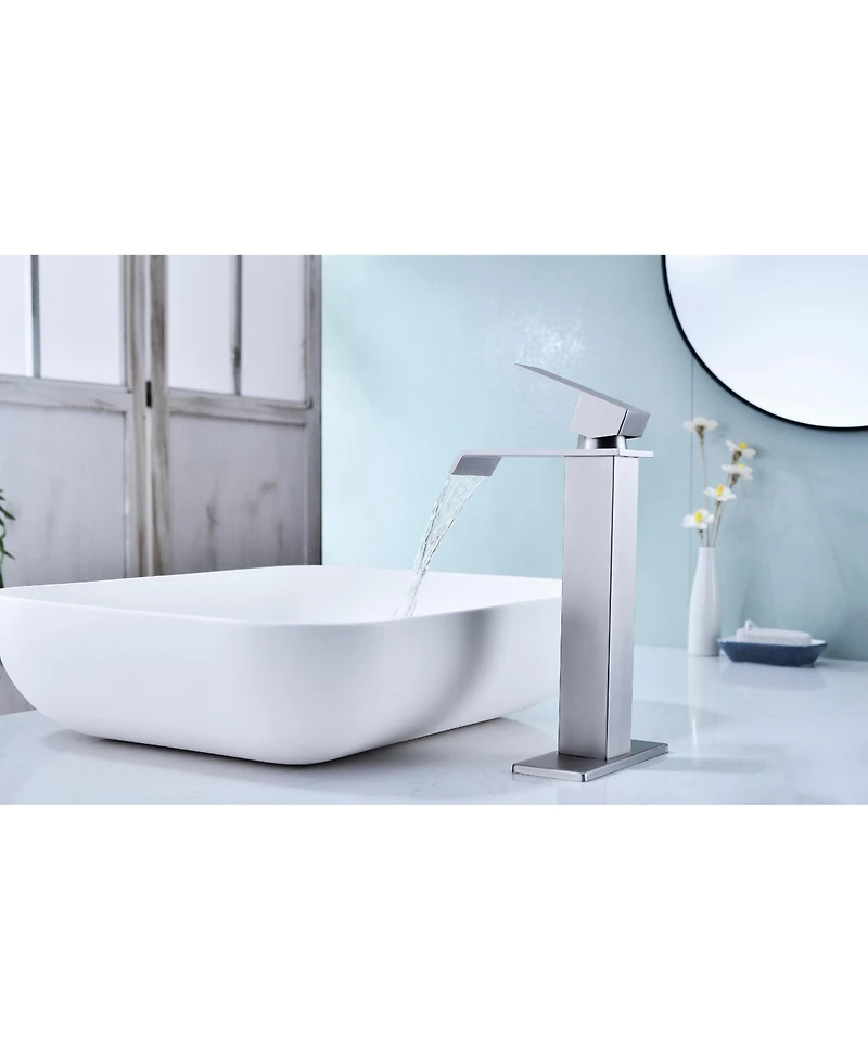 Waterfall Spout Bathroom Faucet, Single Handle Bathroom Vanity Sink Faucet