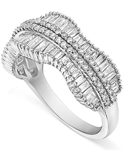 Diamond Round & Baguette Ring (1 ct. t.w.) in 10k White Gold