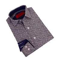 Elie Balleh Little Boys Navy Printed Short Sleeve Slim Fit Shirt