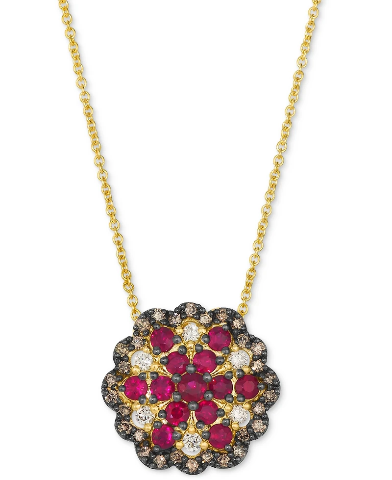 Le Vian Passion Ruby (1/2 ct. t.w.) & Diamond (1/2 ct. t.w.) Flower Cluster Adjustable 20" Pendant Necklace in 14k Gold