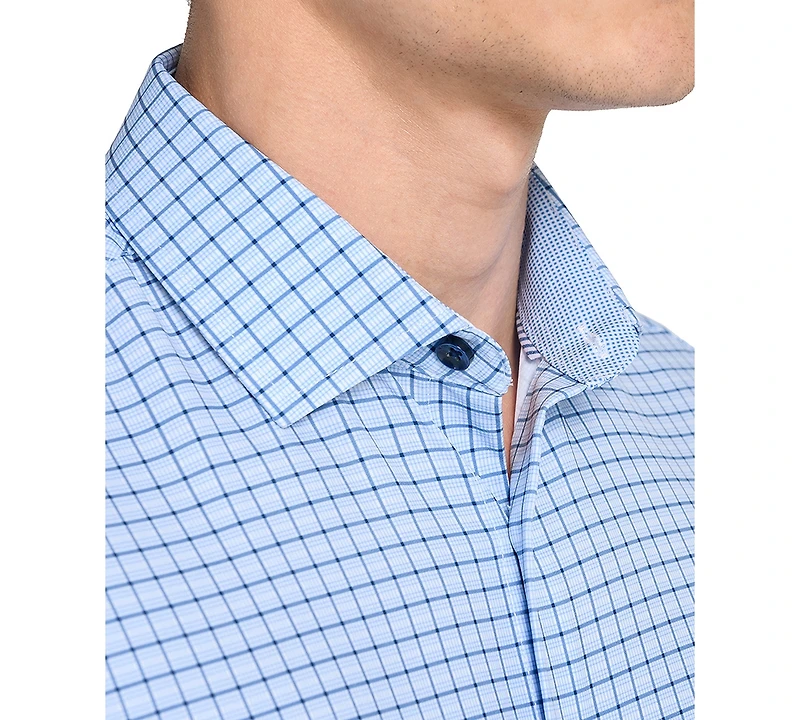 Men's Slim Fit Square Plaid 4-Way Stretch Performance Dress Shirt