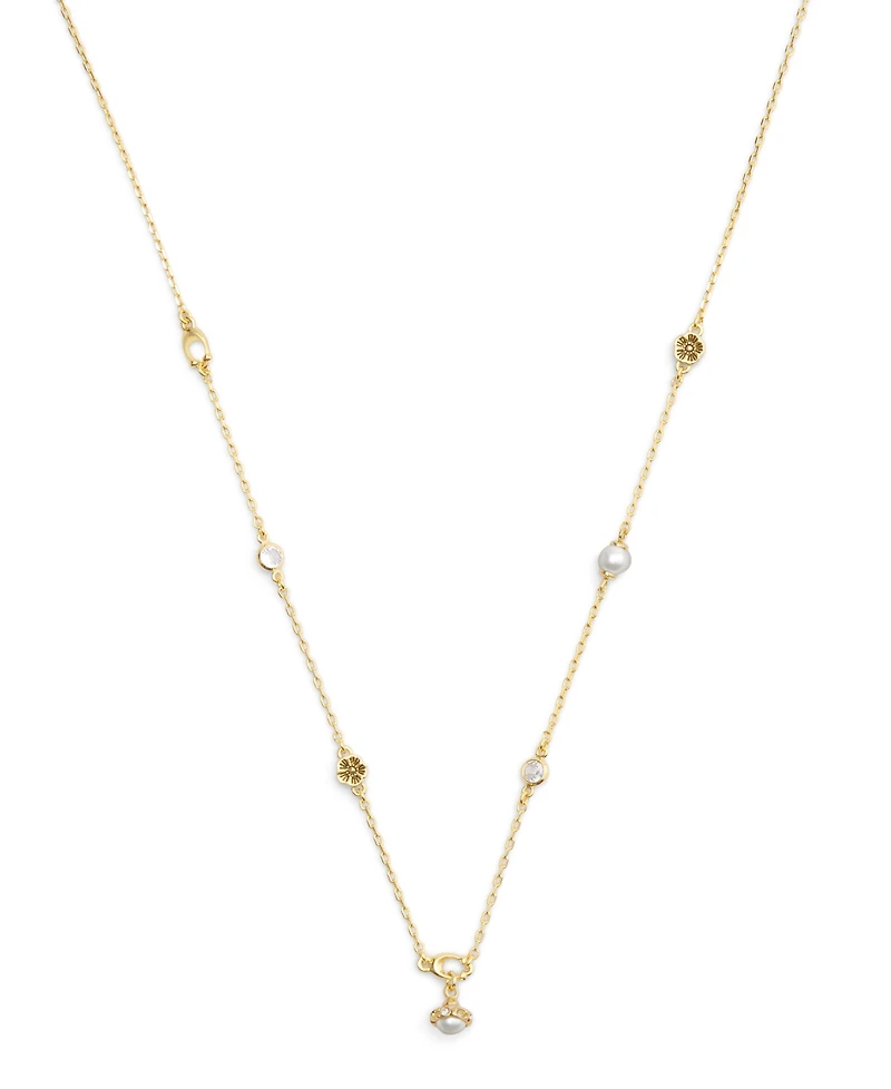 Coach Faux Stone Signature Heritage Cultivated Pearl Charm Strand Necklace