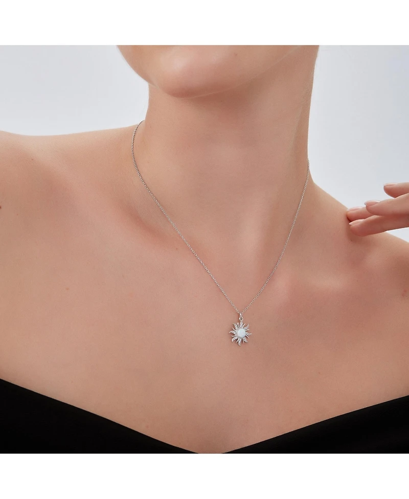 Spero London White Opal Sun & Sunburst Necklace in Sterling Silver