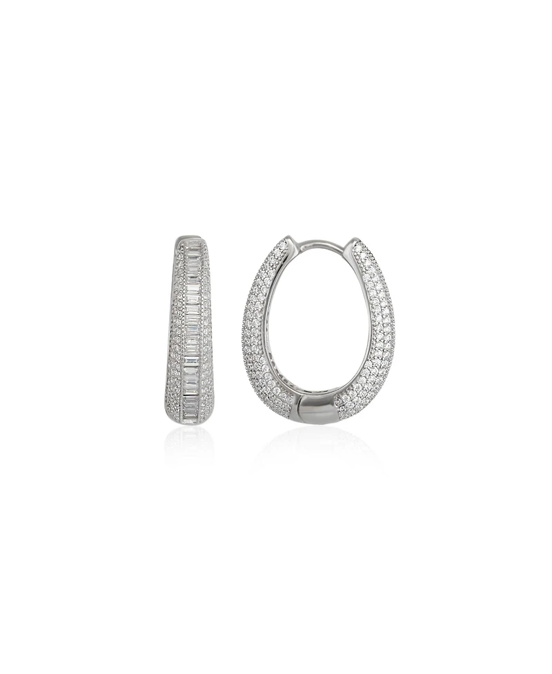 Spero London Elliptical Oval Chunky Hoop Sterling Silver Zirconia Earring