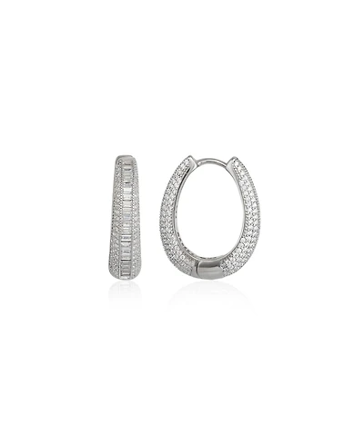 Spero London Elliptical Oval Chunky Hoop Sterling Silver Zirconia Earring