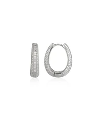 Spero London Elliptical Oval Chunky Hoop Sterling Silver Zirconia Earring