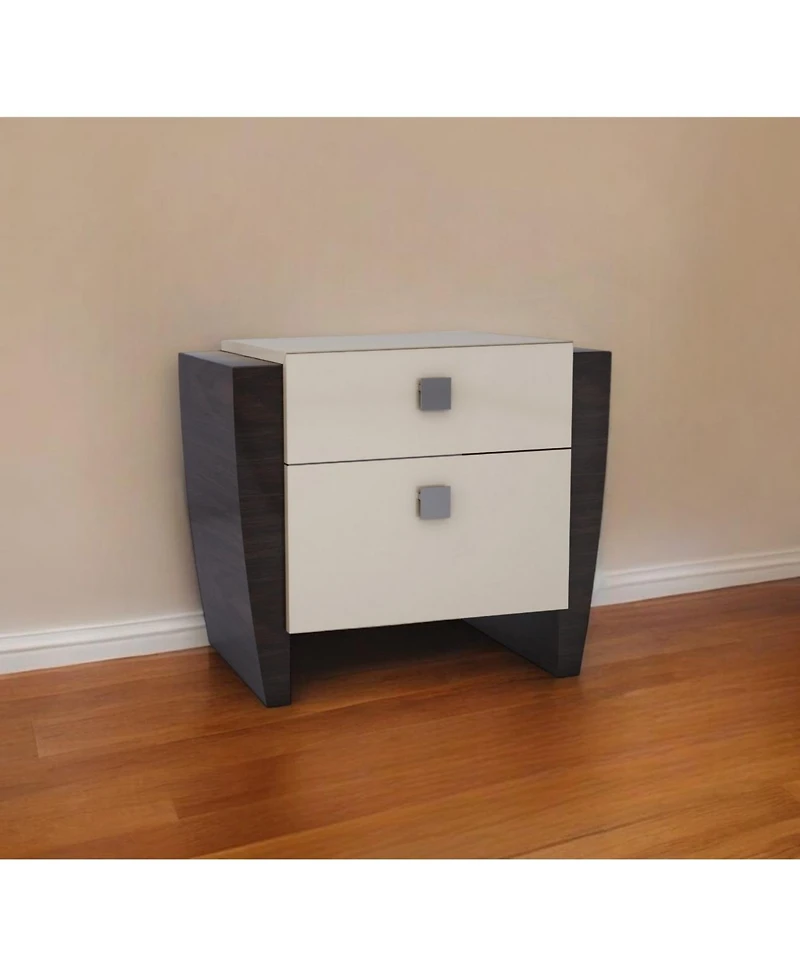 Two-Drawer Mirrored Nightstand with Ample Storage and Wood Construction
