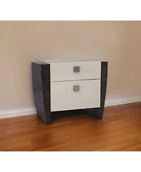 Two-Drawer Mirrored Nightstand with Ample Storage and Wood Construction