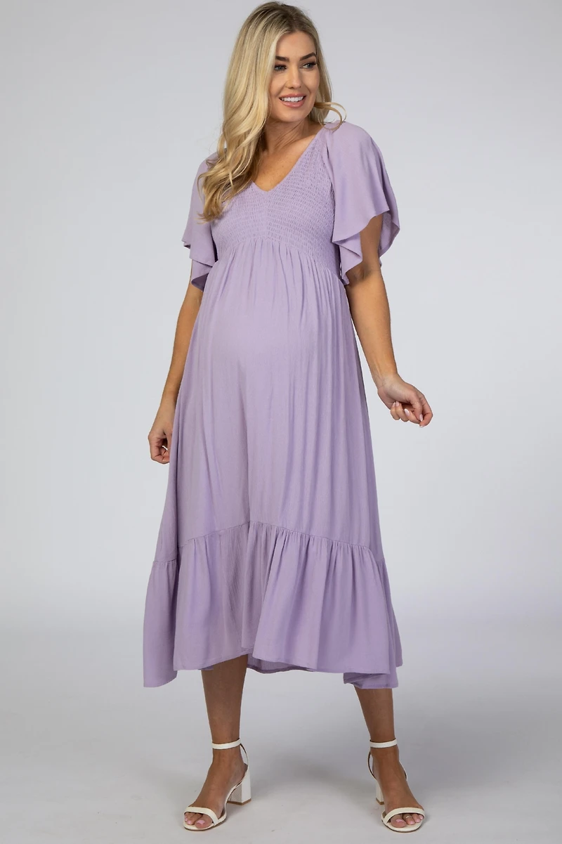 Pinkblush Maternity Lavender Smocked Ruffle Dress