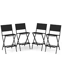 Outdoor Folding Bar Height Stool Set of 4 with Metal Frame and Footrest-Black