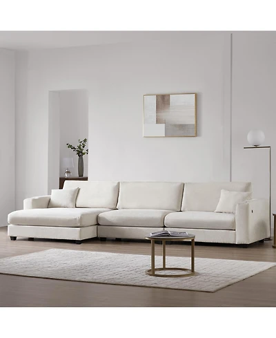 Streamdale Oversized Corduroy Sectional Sofa with Usb Charging & Cup Holders