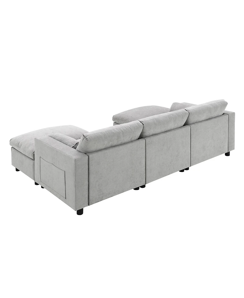 Chenille Modular Sectional Sofa with Ottomans & Pillows