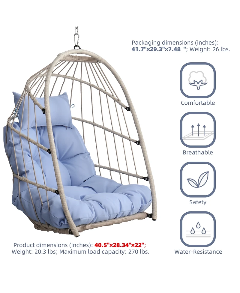 Streamdale Outdoor garden rattan egg swing chair hanging chair Pe hanging chair blue