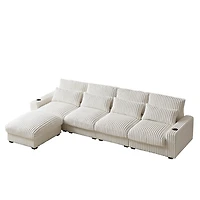 Streamdale 126" Corduroy L-Shaped Sofa w/ Cup Holder, Usb